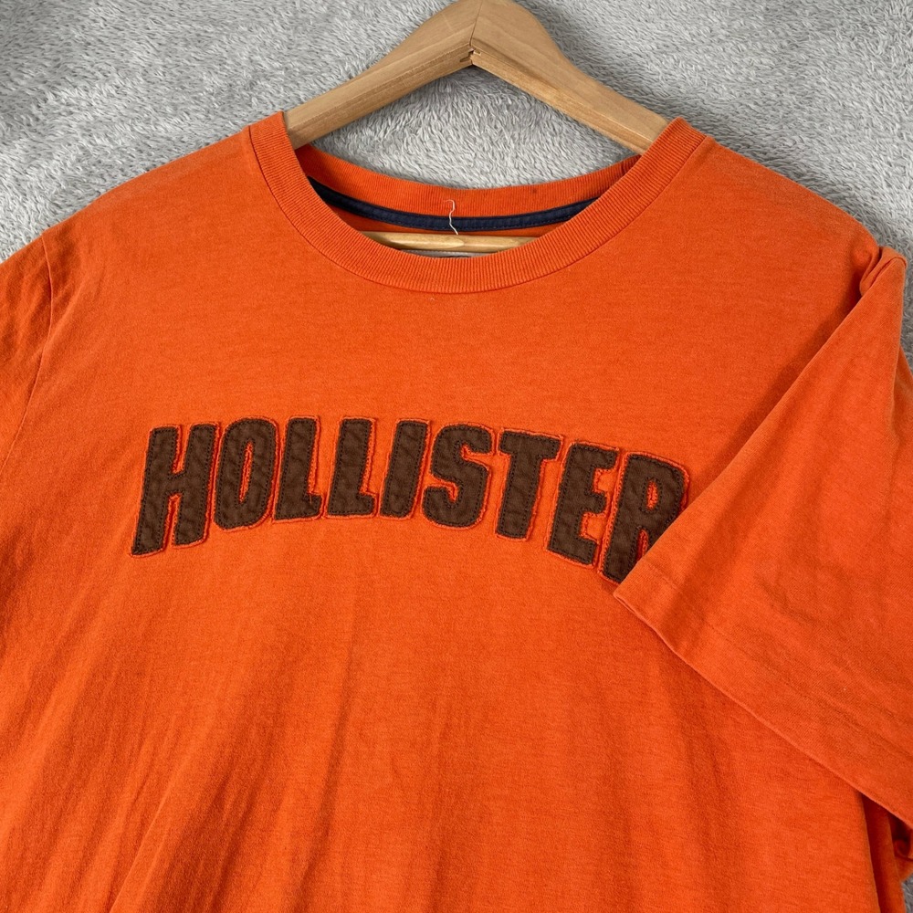 Vintage Hollister Shirt Mens XL Orange Y2K Applique Spellout Surf Skater